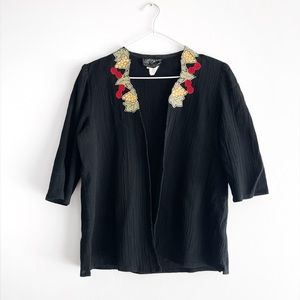 Vintage Fruit Appliqué Cardigan with Puff Sleeve